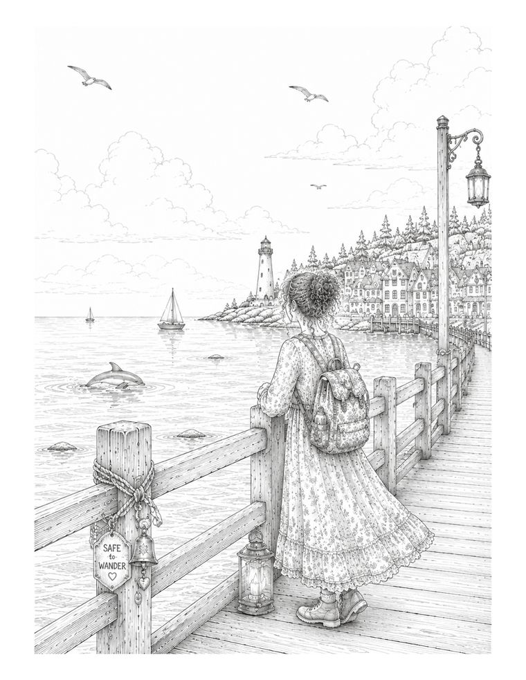 Safe to Wander: A Coastal Coloring Journey sample page