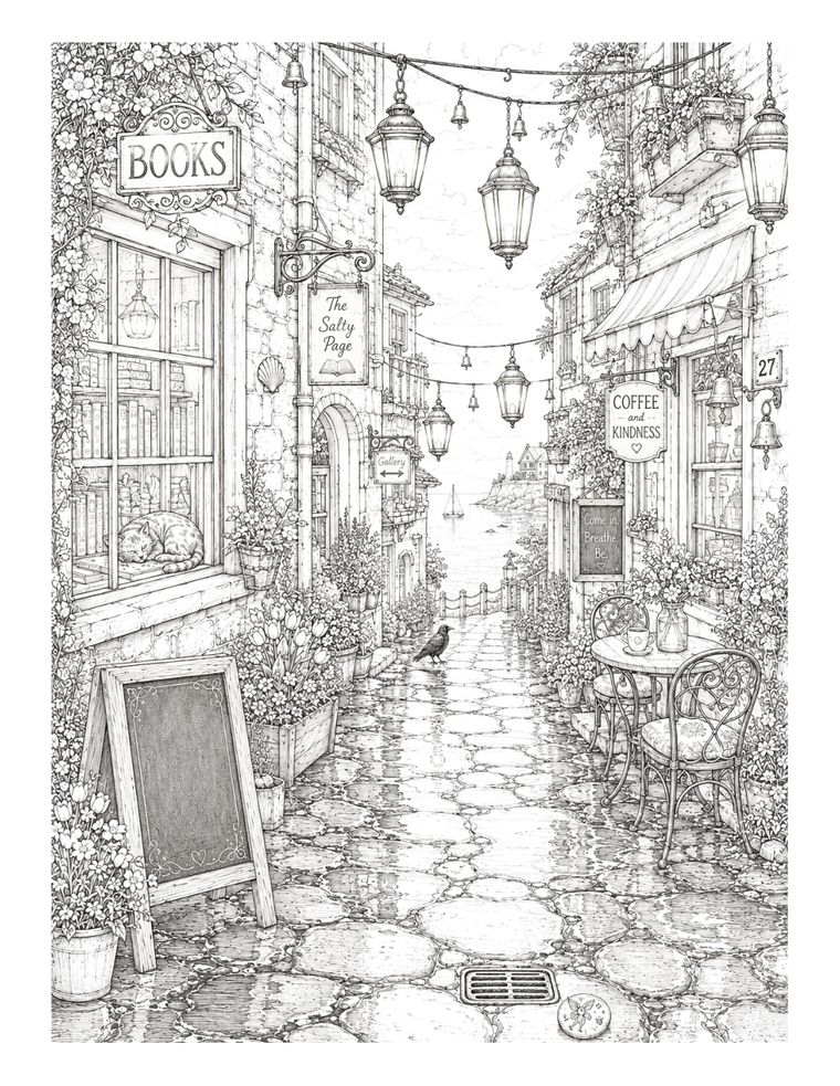 Safe to Wander: A Coastal Coloring Journey sample page